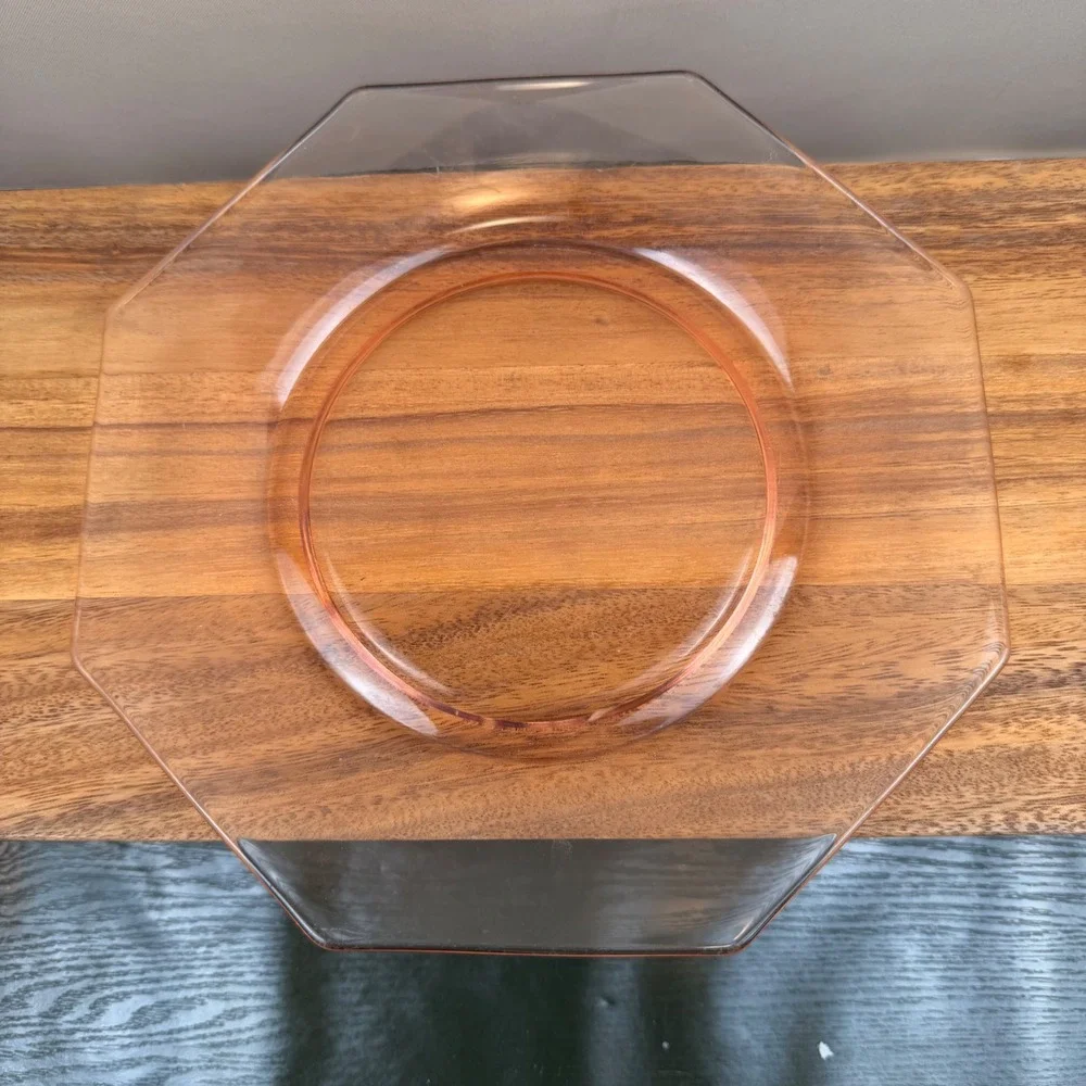 Vintage Pink Depression Glass Hexagon Plate 10.5 Inch Geometric Serving Dish